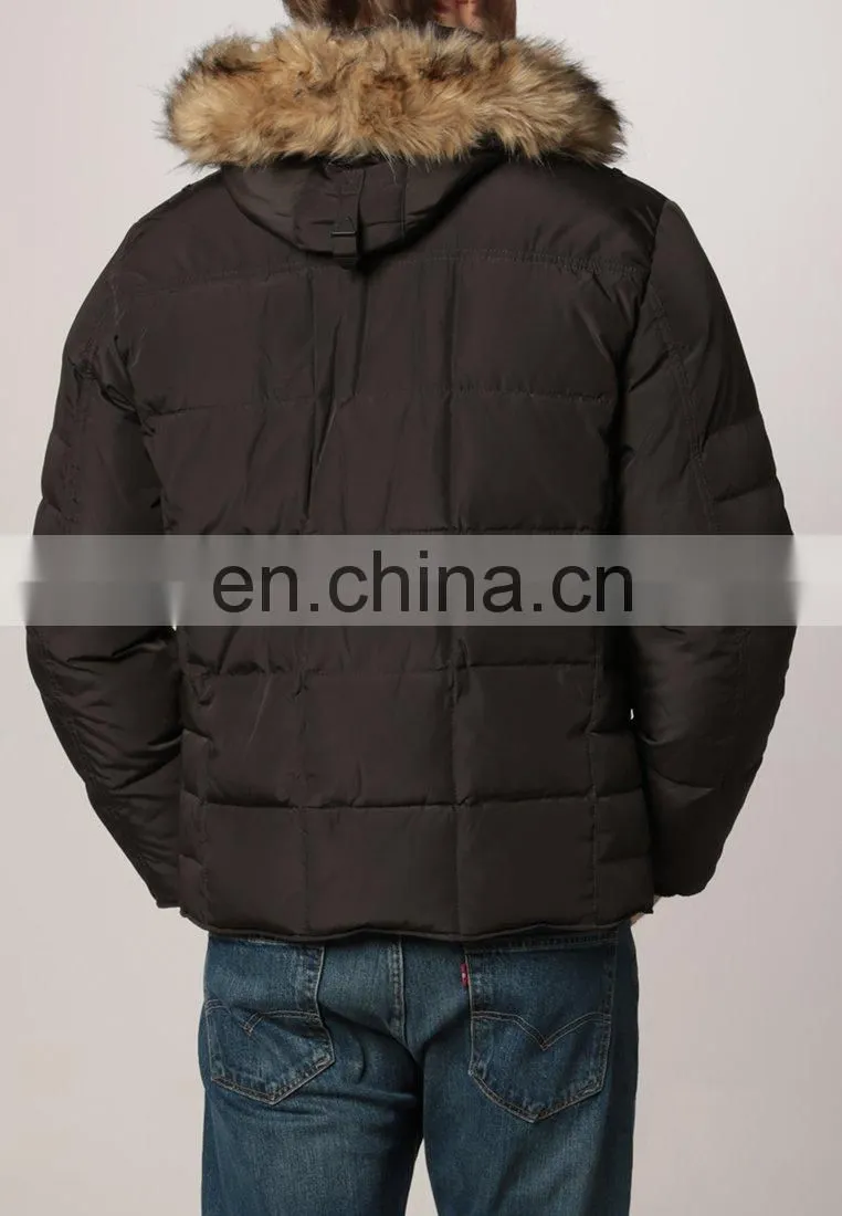 men 100%polyester brown down jacket with fur