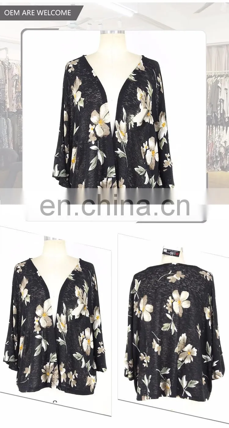 Polyester Fiber Long Sleeve Women Plain Black Cardigan For Sale