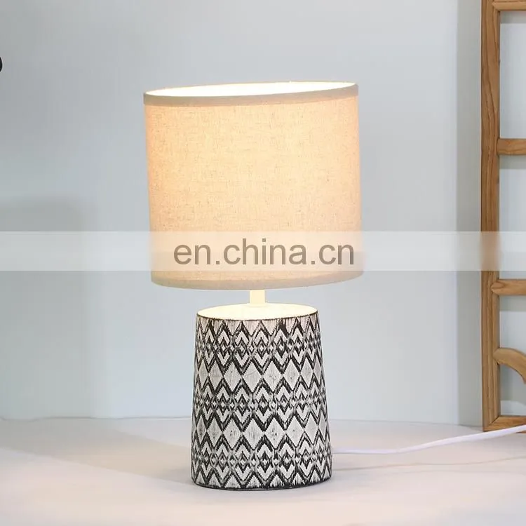 Unique pattern design vintage ceramic night light cheap bedroom porcelain lamp for hotel decor