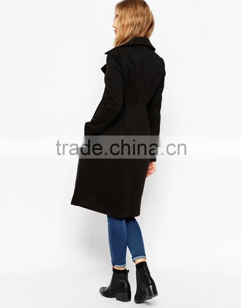 2016 new fashion girls black double breasted ladies winter coat
