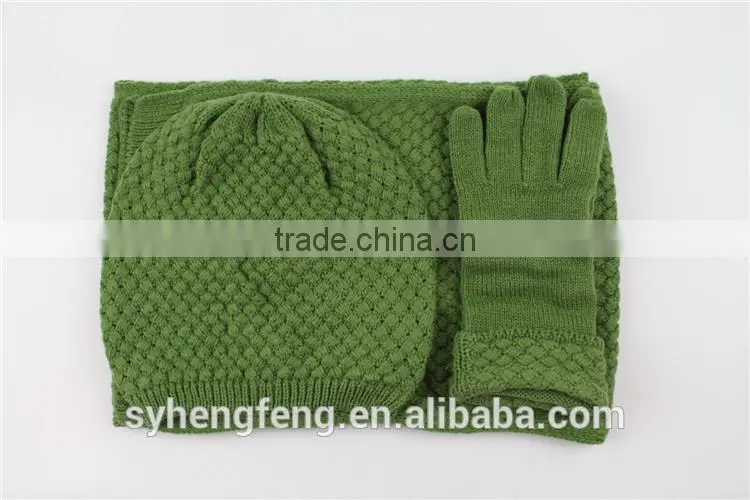 Fashionable women scarf hat and gloves knitted set