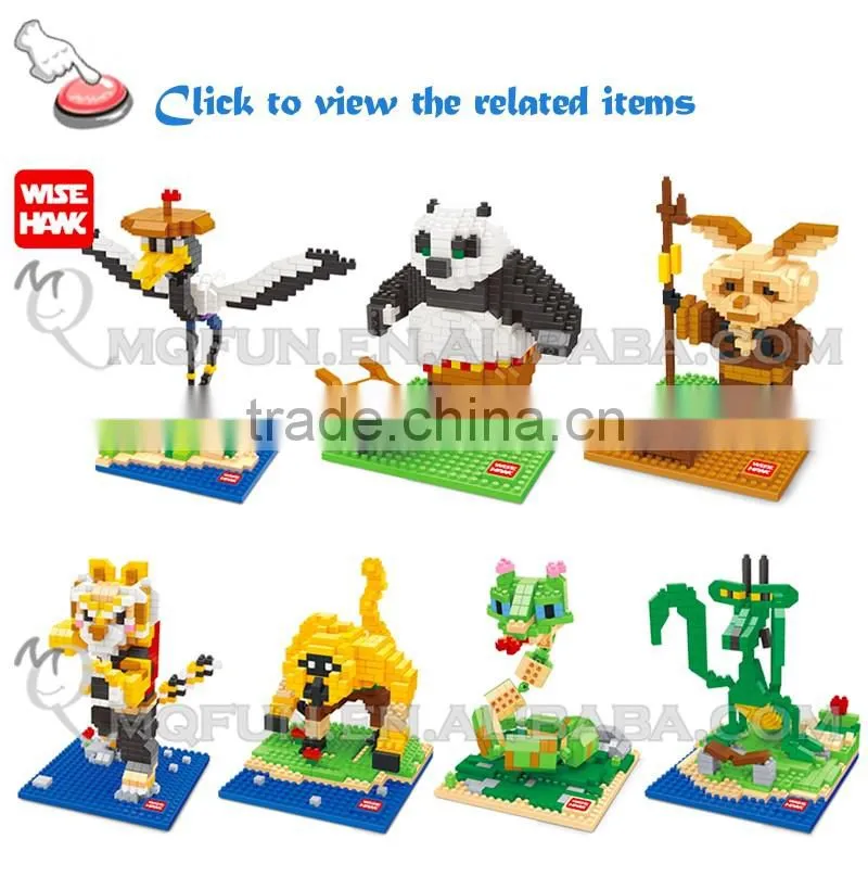 Mini Qute Kawaii WISE HAWK Kung Fu Panda 2 Po Master Monkey plastic building blocks bricks Anime cartoon model educational toy
