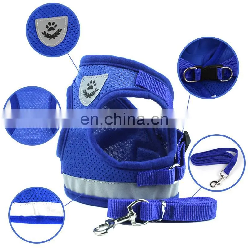 Dog Harness with Leash Summer Pet Adjustable Reflective Vest Walking Lead for Puppy Polyester Mesh Harness