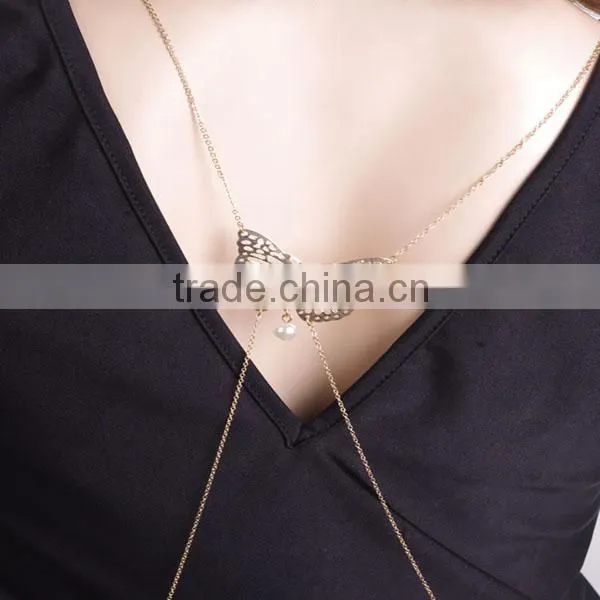 2015 New products sweet shoulder dish butterfly pearl tassel size droplets sexy body chain