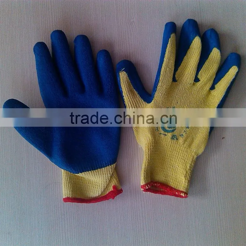 Latex coated string knit gloves blue gloves