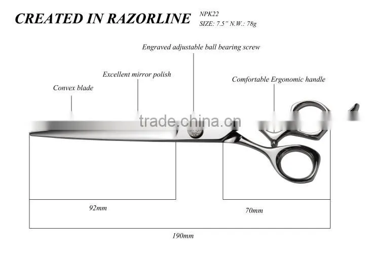 Razorline NPK22 professional pet grooming shears, High quality Japanese SUS440C pet tools, Best ergonomic dog grooming shears