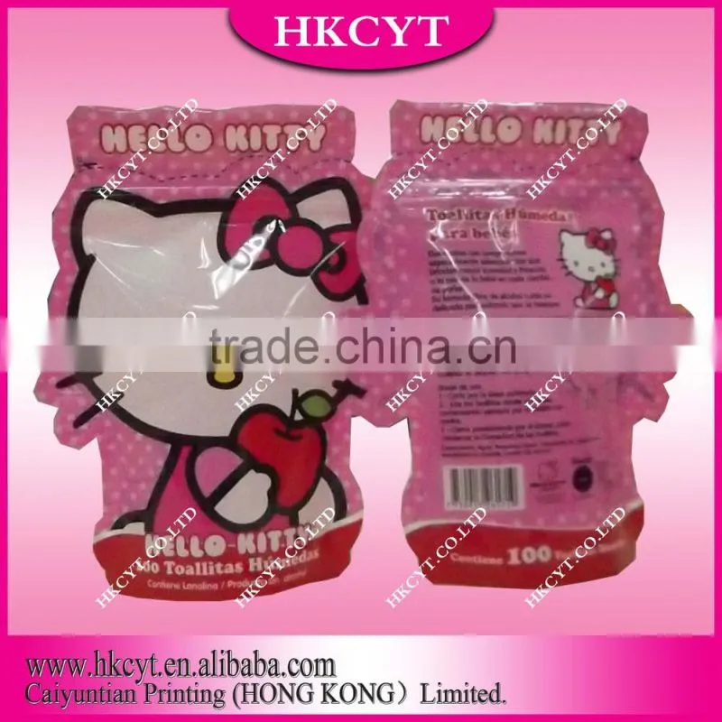 Cute design hello kitty plastic package bag/free shaped package bag