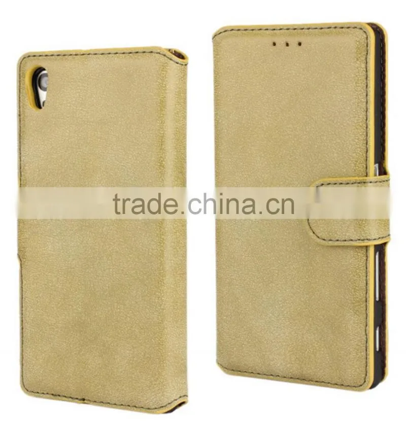 PU leather with magnet stand case Vintage Retro Dull Polish Folio Flip holder cover for Sony Xperia Z5