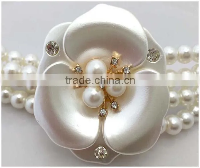 Korean Rhinestones Pearl Belt, Women Elastic Belt,Elegent Agraffe Decorate Big Flower Pearl Wide Chain Belt