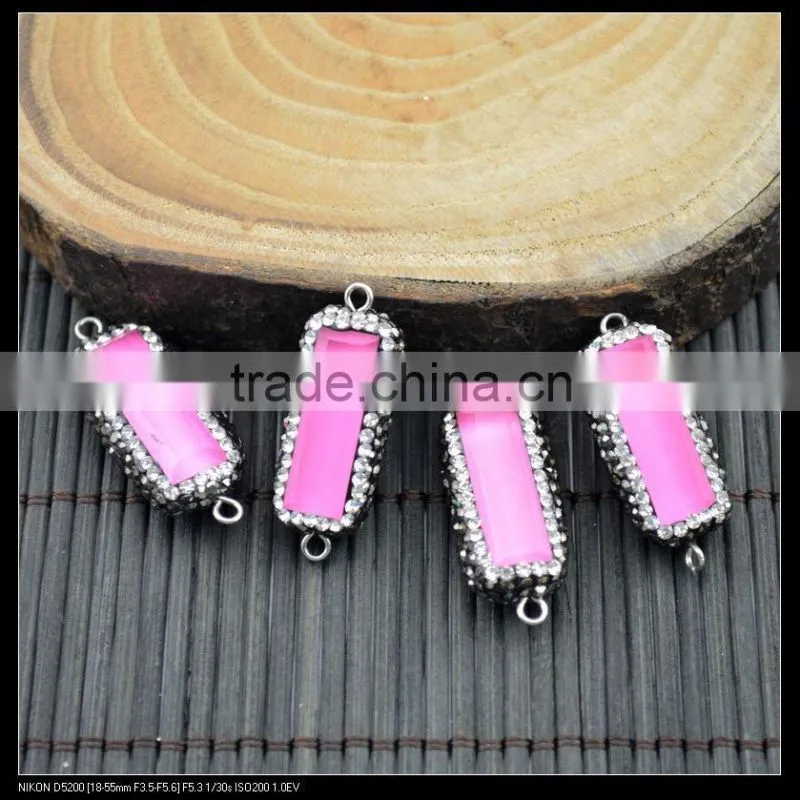 Wholesale LFD-0039B Rectangle Pink Glass Pave Rhinestone Connector Beads Jewelry Making