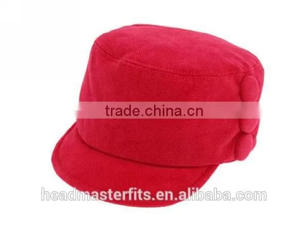 Custom lining 100% cotton red beret with decorative buttons on the side
