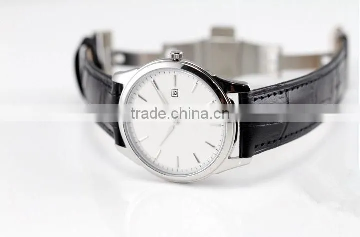 2015 hot selling men stainless steel leather band factory watch