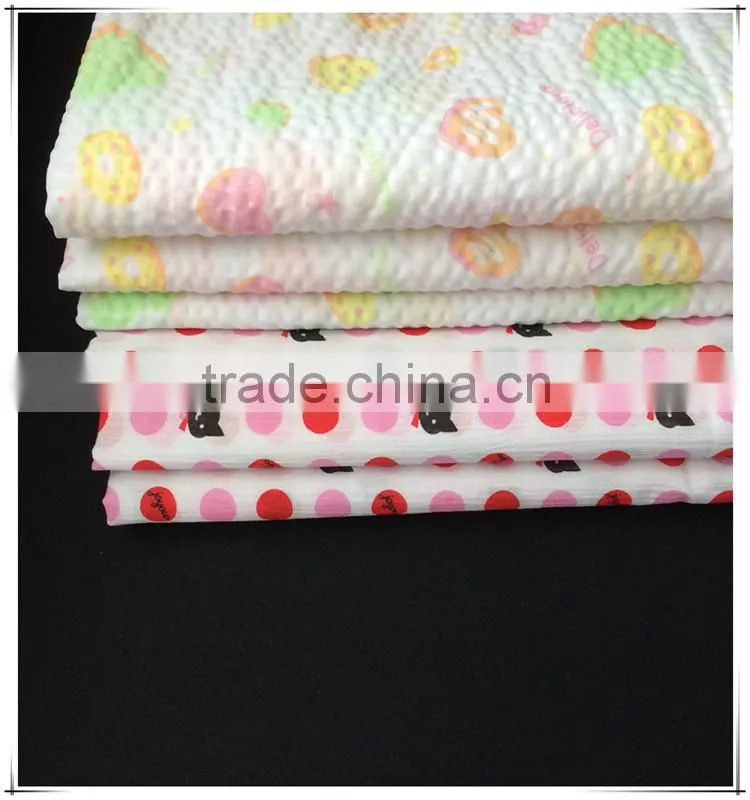 Printed Seersucker Polyester Cotton Rayon Blend Fabric for Women's Clothing