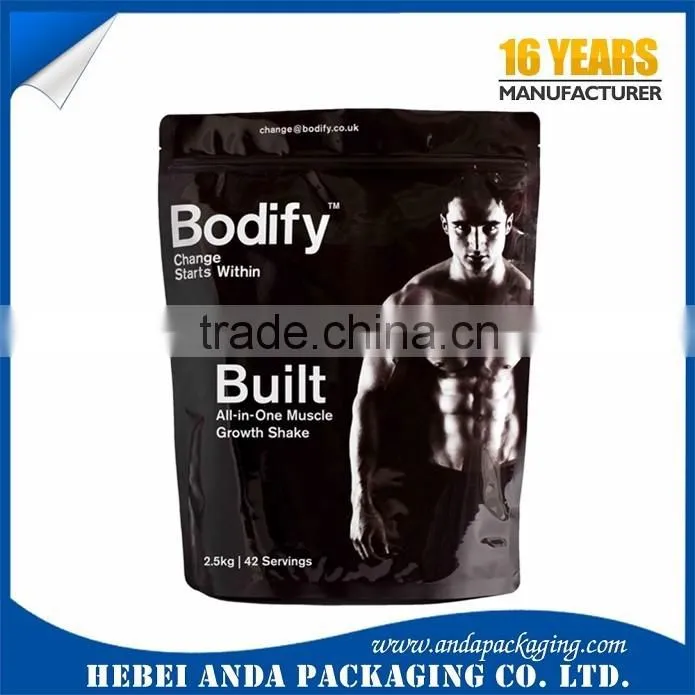 Custom Printing Aluminum Foil Zip Lock Bag Stand up Pouch with Zipper/ Whey Protein Plastic Zipper Bag/ Snack Food Ziplock Bag