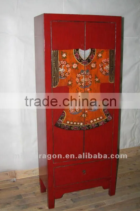Chinese antique furniture red shanxi pine wood one drawer two door cabinet