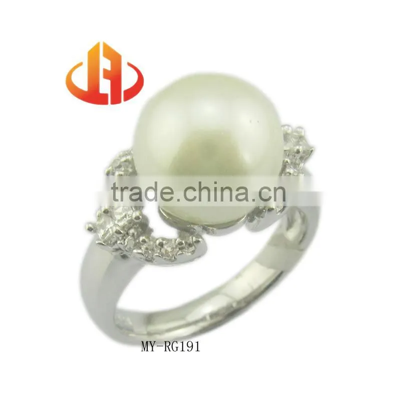 Hot seller 925 silver rhotium plated pearl jewelry ring
