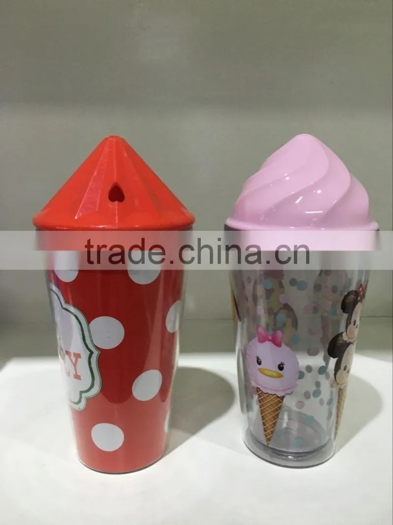 BPA free Cartoon Bottle Plastic Printing Bottle for Kid Plastic Ice Cream Bottle with Insert Card