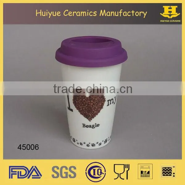 Ceramic travel mug with silicon lid, reusable coffee cup