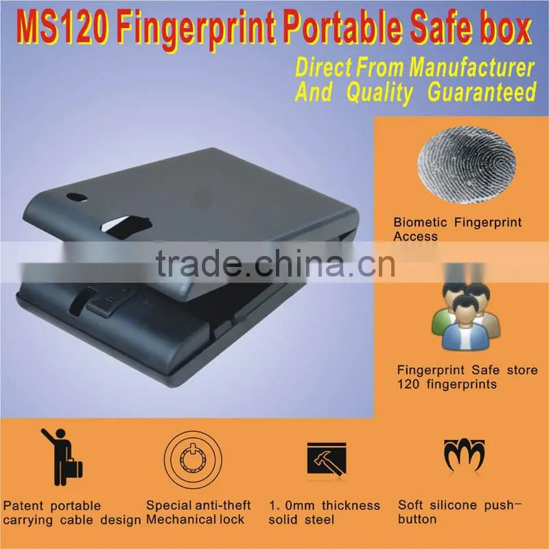 Wholesale- MS120 Micro Vault Portable Fingerprint Biometric Mini Car Gun Pistol Security Storage Portable Steel Safe Box / Vault