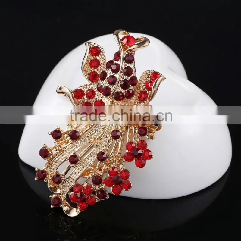 Aqua Rhinestone Geometry Brooch Pin,Red Crystal Fish Scarf Buckle