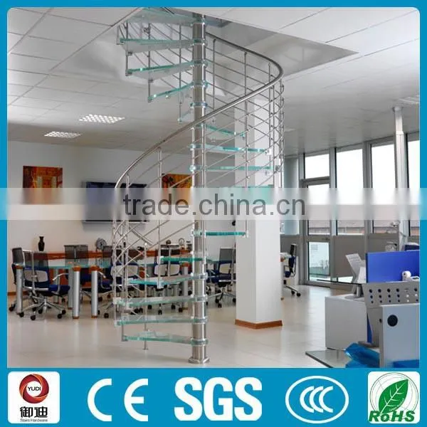 Stainless Beam and Wood Tread Helical Stair