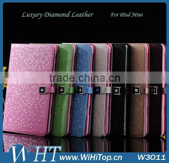 High Quality Diamond Leather For iPad Mini Leather Case Cover.Folio Leather Wallet Case for iPad Mini 7.9 inch.WHTS003