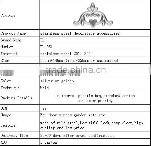 silver or golden stainless steel iron decorative accessories for door