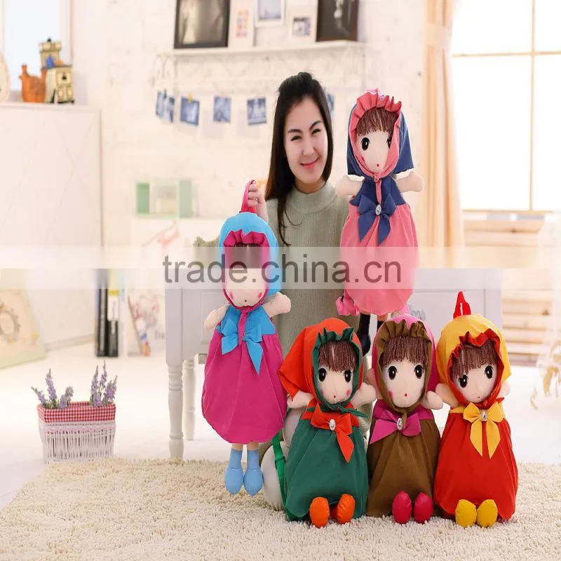 55cm beautiful customized beige stuffed plush Phil doll backpack with brown windbreak&pink hood