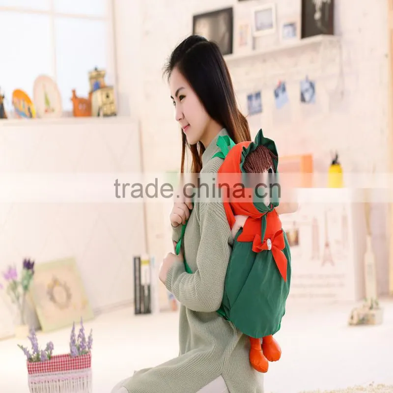 55cm beautiful customized beige stuffed plush Phil doll backpack with brown windbreak&pink hood