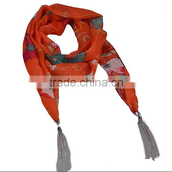 D EXCEED Brand New Design Multicolor Chiffon Printing Butterfly Flower Ladies Scarves as Valentine's Day Gift (SC150201)
