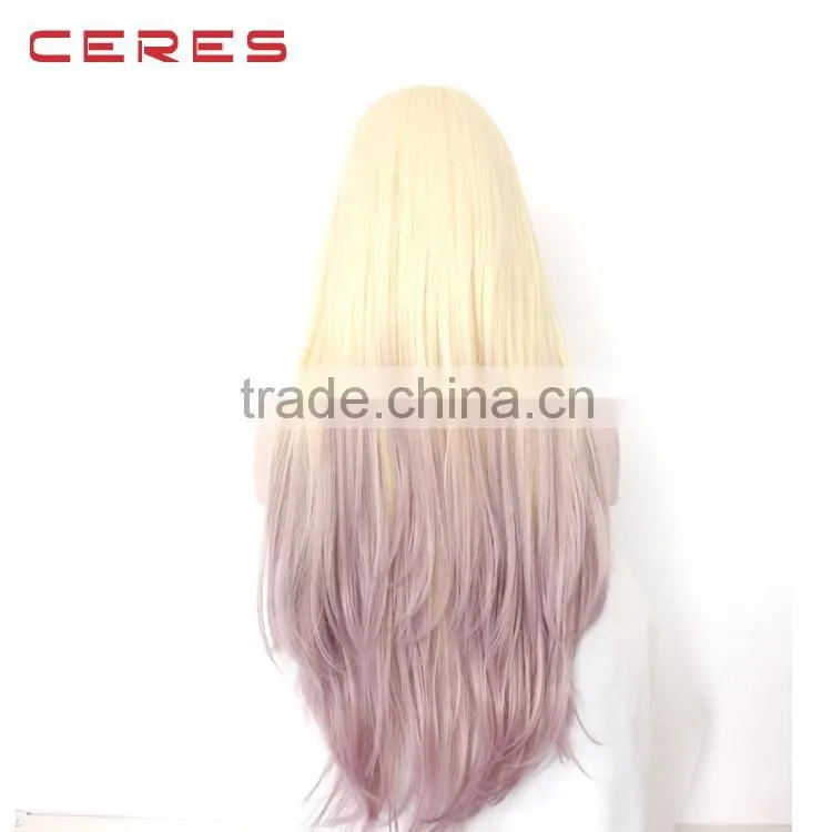 Ombre Blonde to Taro Color Synthetic Hair Lace Front Wigs for Women Long Straight Heat Resistant