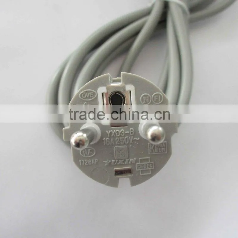 Approval VDE etc Europe 3 pins ground power plug with cables