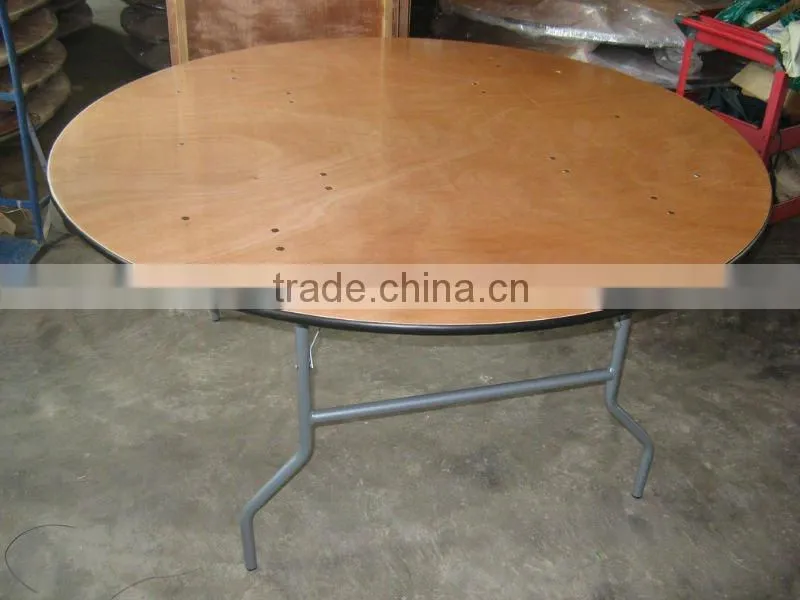 Modern round plywood table top and metal folding table legs