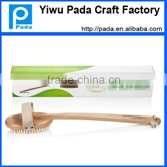wooden bath brush with 100% natural, dry body brush with long curved handle