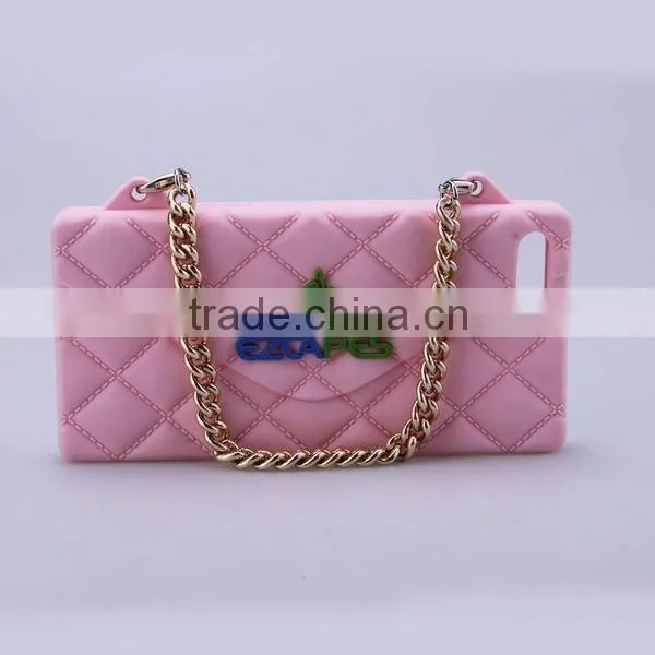 custom design fashion rhombus shape silicone cell phone case with chain