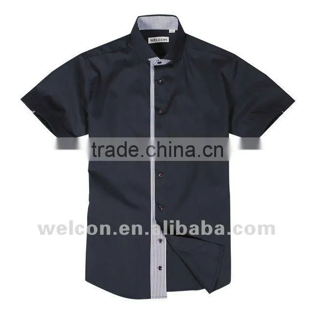 Latest European style popular casual black new stylish men's short sleeve cotton shirt