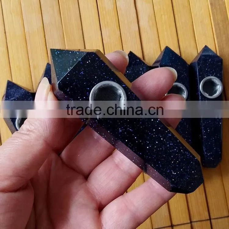 Wholesale blue sand stone crystal smoking pipes