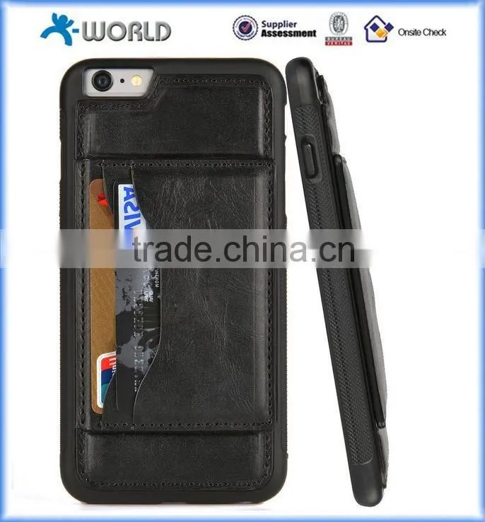 PU Leather Skin TPU Case for iPhone 6S/6 Plus with Card Slot and Stand