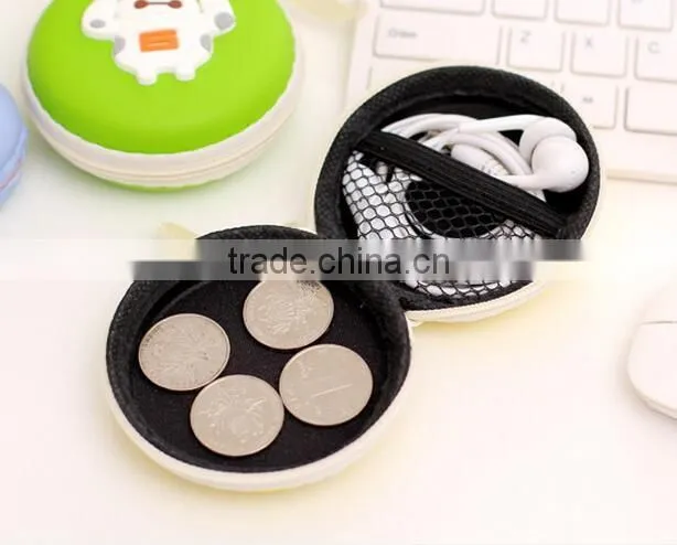 wholesale Zipper 3D custom cartoon big hero animal printing wallet pouch Cute rubber Silicone Emoji round shape euro coin purse