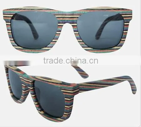 2014 fashion stripe painted skateboard wooded sunglasses