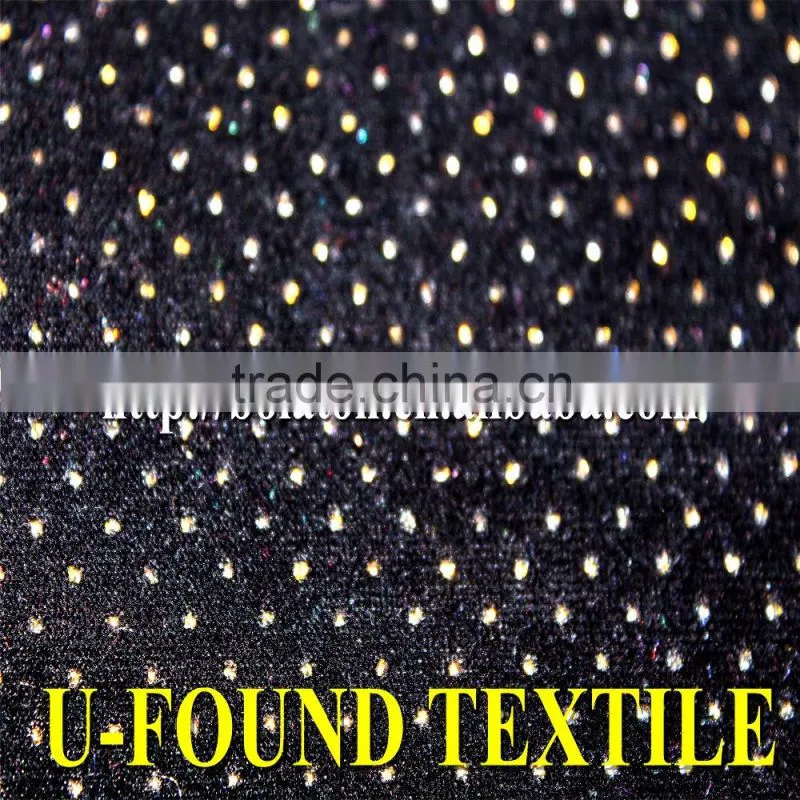 95% POLY 5% SPANDEX KS VELVET WITH GLITTER GOLD PRINT FOR GIRL EVENING DRESS FABRIC
