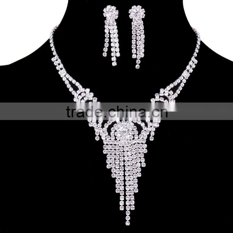 Bridal fashion crystal wedding handwork jewelry necklace set