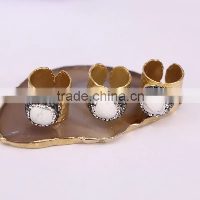 Green Malaysian Jade Rings, Gold Plated Metal Brass Gemstone Druzy Ring, Fashion Jade Stone Jewelry Gold Plated Druzy Ring