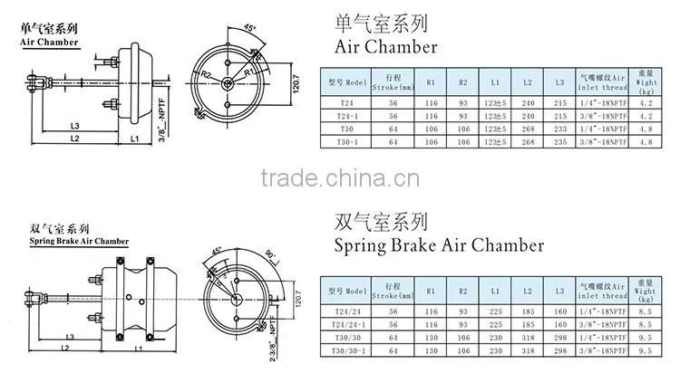 Sealed T3030DD Truck Spring Brake Chamber
