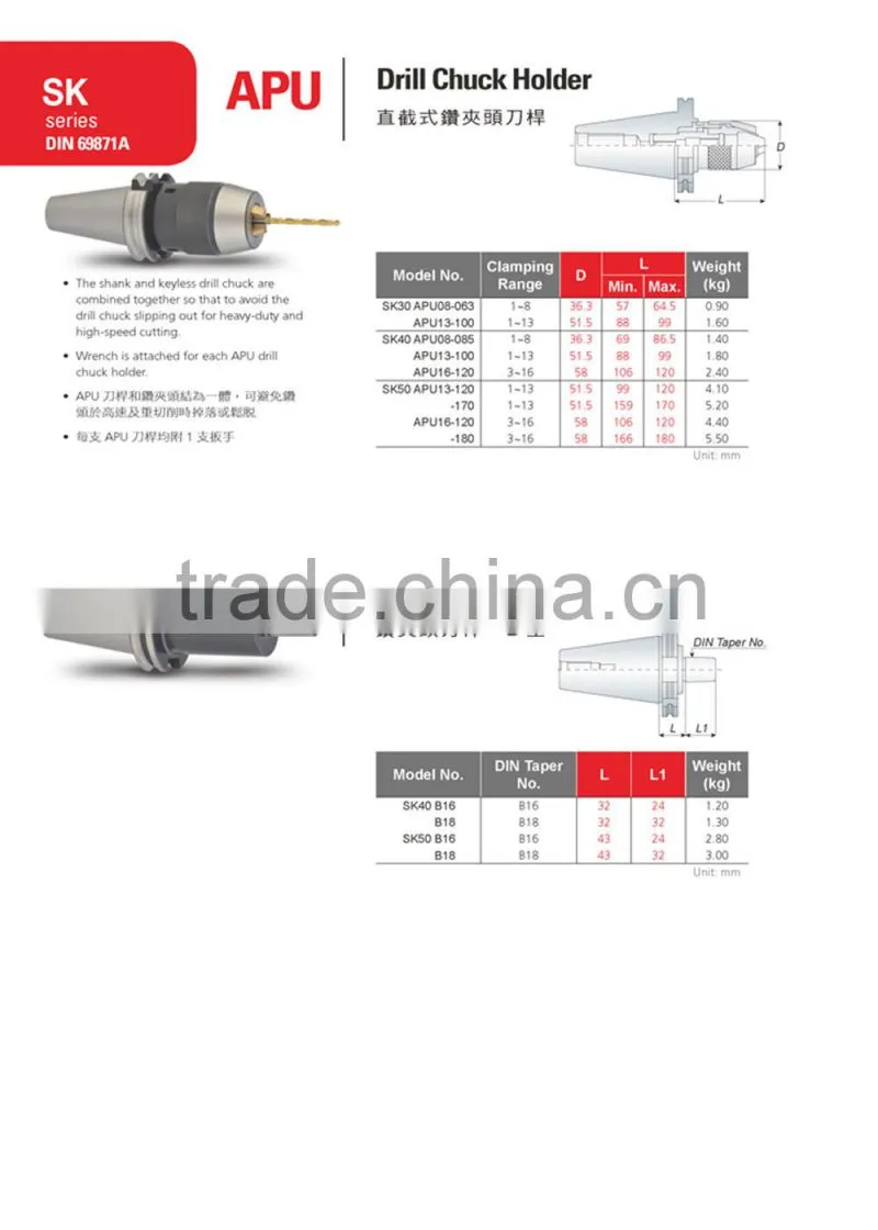 DAT40-B16-45 drill chuck wrench NC shank