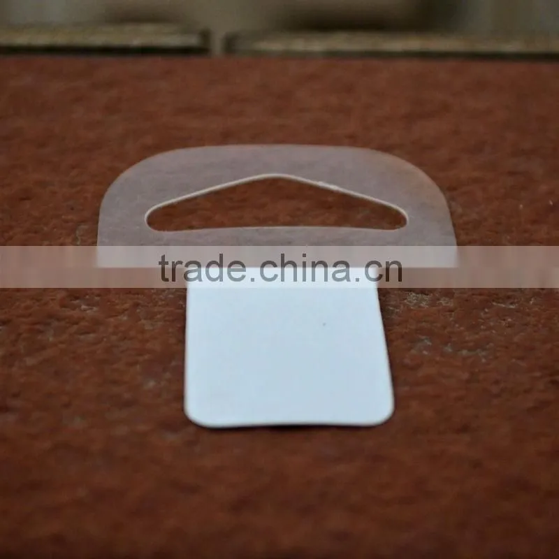 Supermarket Self Adhesive Packing Plastic Delta Hole Hang Tab For Hanging Boxes