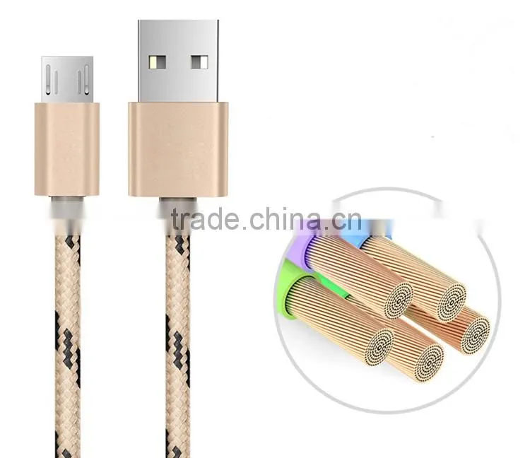 hot sale charging cable for smartphone USB cable with nylon braid micro USB cable