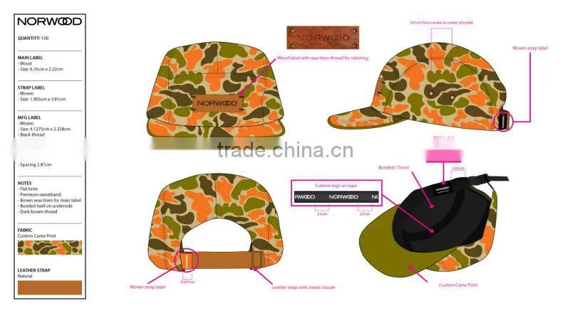 High Quality 100% Cotton Wholesale Flat Brim Custom 5 Panel Hats&Caps