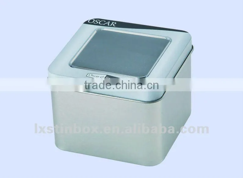 square shape for watch package with window tin box