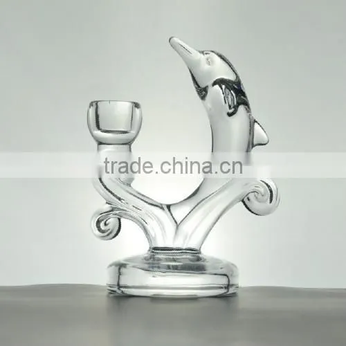 Wholesales lead free crystal glass dolphin decorative candle holder with SGS/CIQ certification